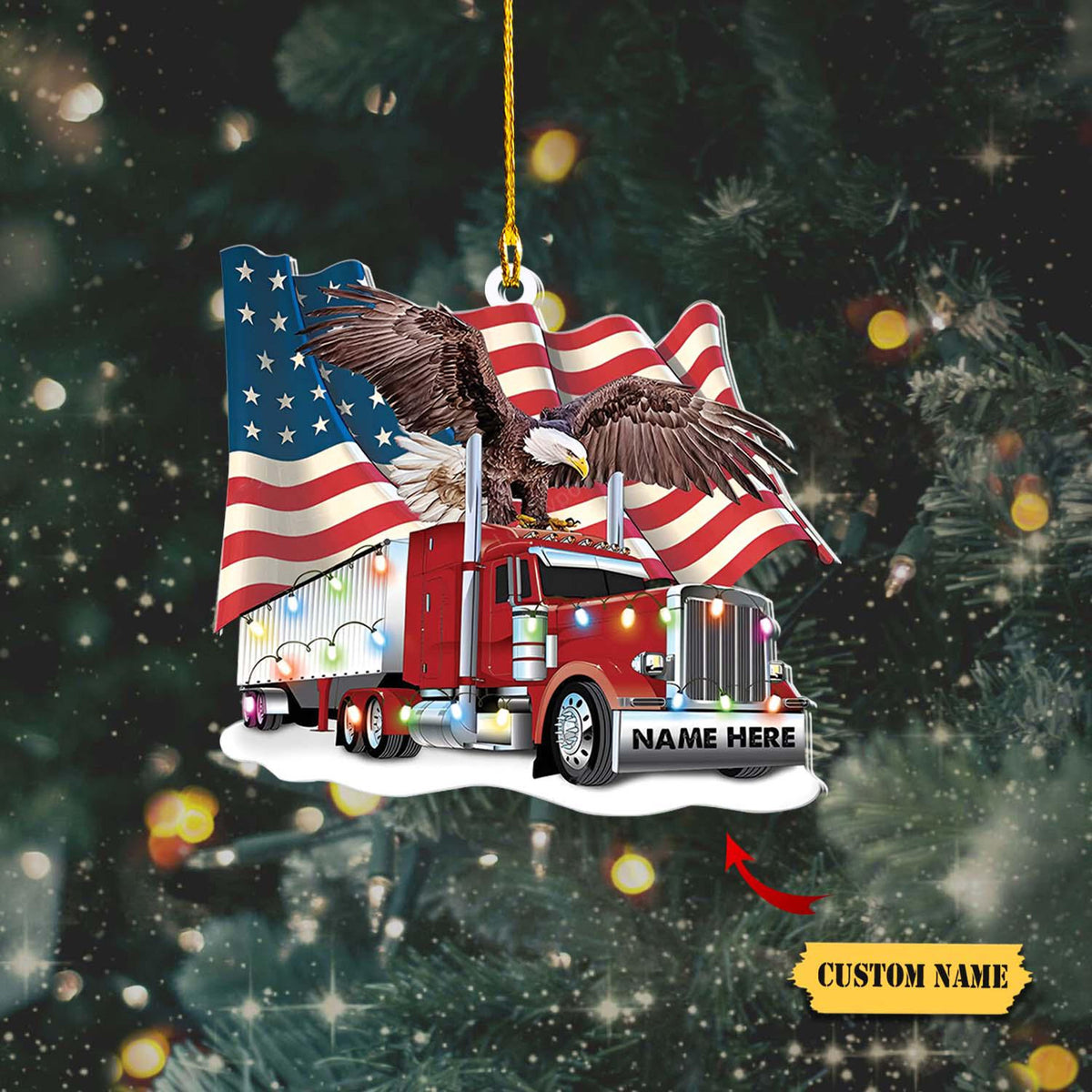 Trucker Christmas With Flag Personalized Christmas Ornament, Christmas Gift For Trucker, Xmas Decor, Gift For Farmers, Trucker Ornament