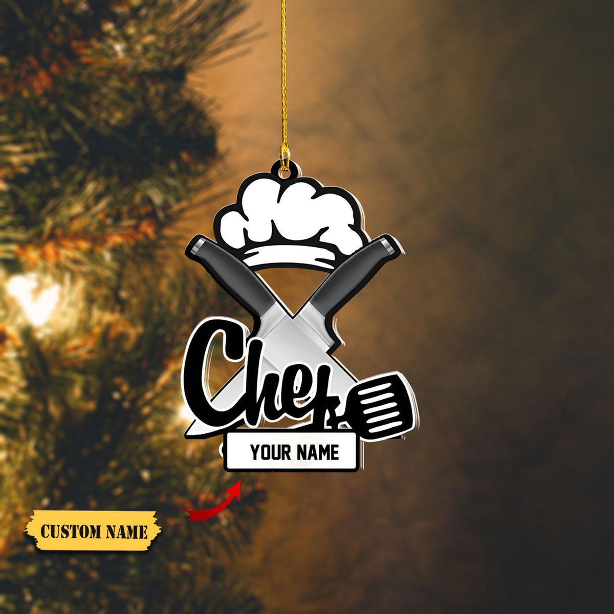 Personalized Name Chef Ornaments, Custom Christmas Ornament For Chef, Chef Uniform Ornament ,Baking- Cooking Ornament, Chef Hat Ornament