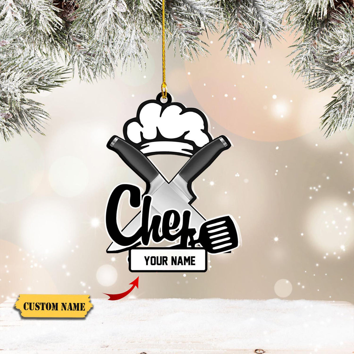 Personalized Name Chef Ornaments, Custom Christmas Ornament For Chef, Chef Uniform Ornament ,Baking- Cooking Ornament, Chef Hat Ornament