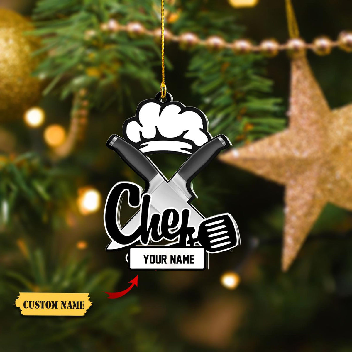 Personalized Name Chef Ornaments, Custom Christmas Ornament For Chef, Chef Uniform Ornament ,Baking- Cooking Ornament, Chef Hat Ornament