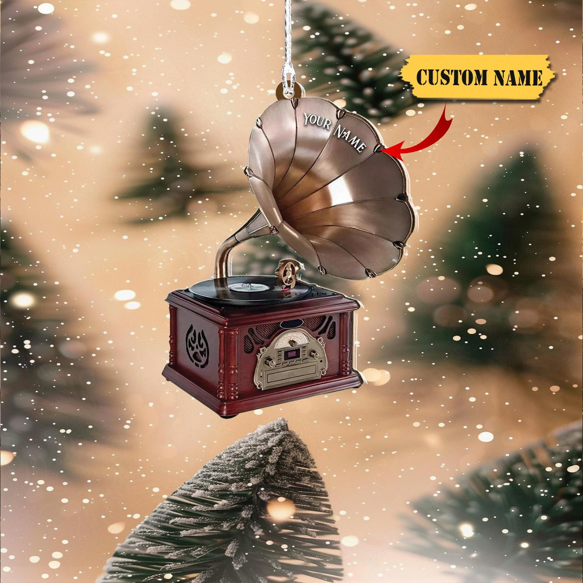 Personalized Phonograph Christmas Ornament Musical Instrument Hanging Ornament, Music Teacher Gift, Vintage Phonograph 2D Ornament Gift Ideal