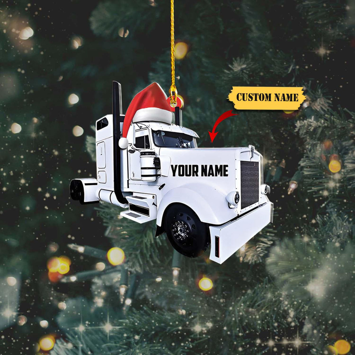 Personalized White Trucks Custom Name Shaped Ornament 2D, White Trucks Keepsake, Trucks Lovers Ornament, Gift For Driver, Xmas Tree Hanging