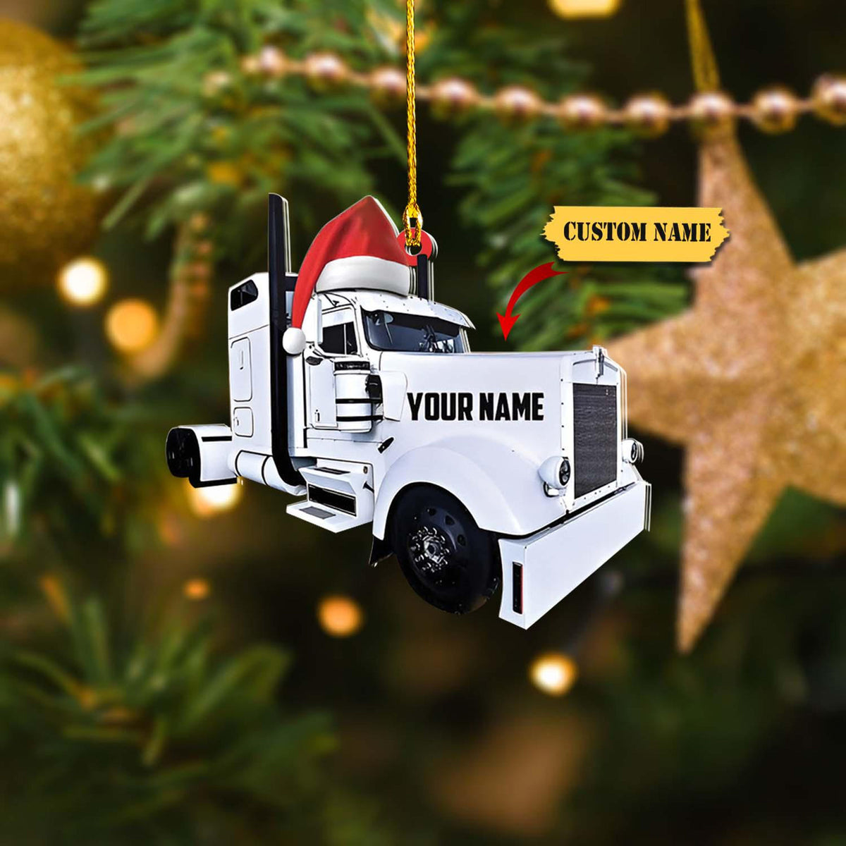 Personalized White Trucks Custom Name Shaped Ornament 2D, White Trucks Keepsake, Trucks Lovers Ornament, Gift For Driver, Xmas Tree Hanging