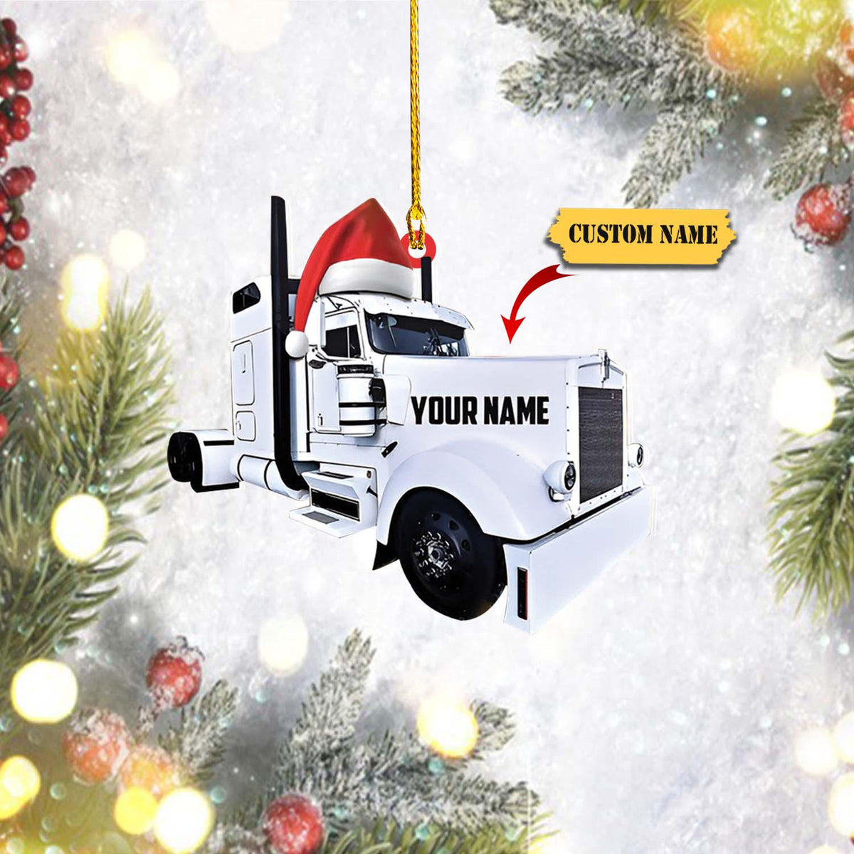 Personalized White Trucks Custom Name Shaped Ornament 2D, White Trucks Keepsake, Trucks Lovers Ornament, Gift For Driver, Xmas Tree Hanging
