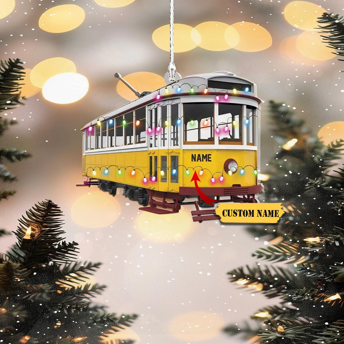 Vintage Tram, Train Christmas Ornament Flat 2D,  Railroader Train, Unique Christmas Decor, Christmas Tree Hanging, Train Lovers Ornament