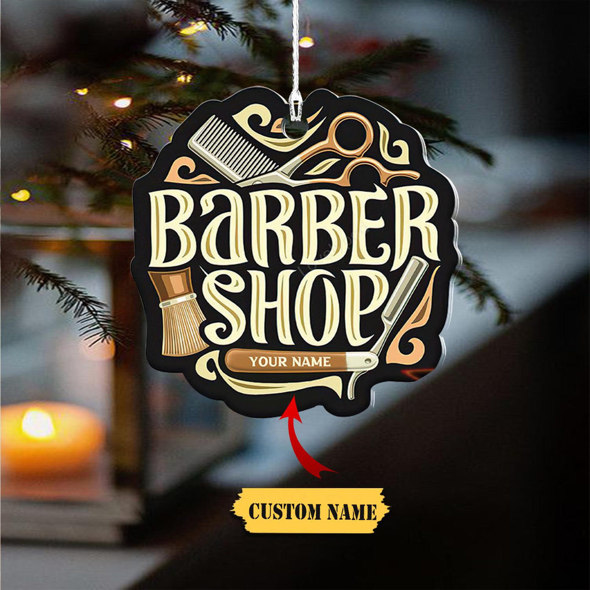 Barber Logo Custom Shaped Ornament, Christmas Gift For Barber, Barber Shop Ornament, Christmas Gift, Top Christmas Decor
