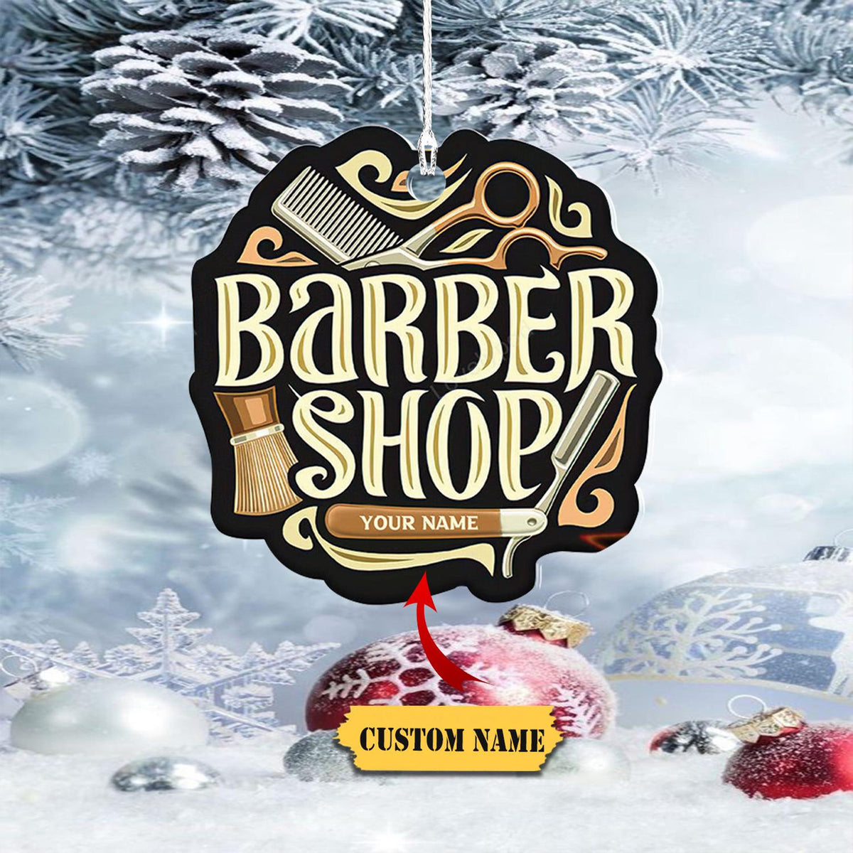 Barber Logo Custom Shaped Ornament, Christmas Gift For Barber, Barber Shop Ornament, Christmas Gift, Top Christmas Decor