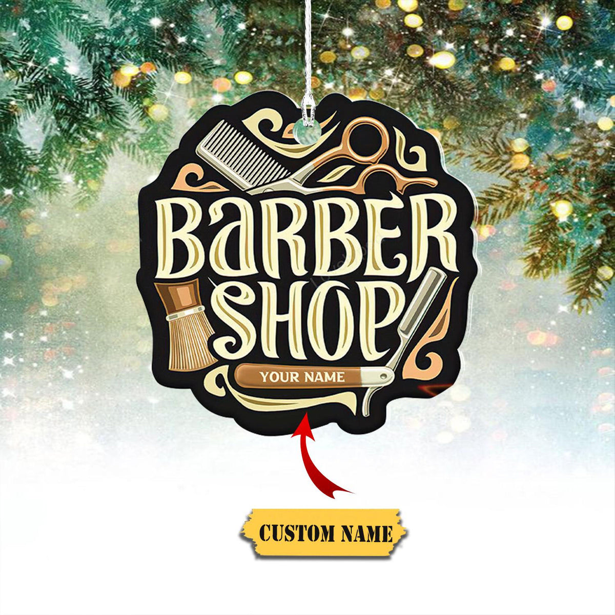 Barber Logo Custom Shaped Ornament, Christmas Gift For Barber, Barber Shop Ornament, Christmas Gift, Top Christmas Decor