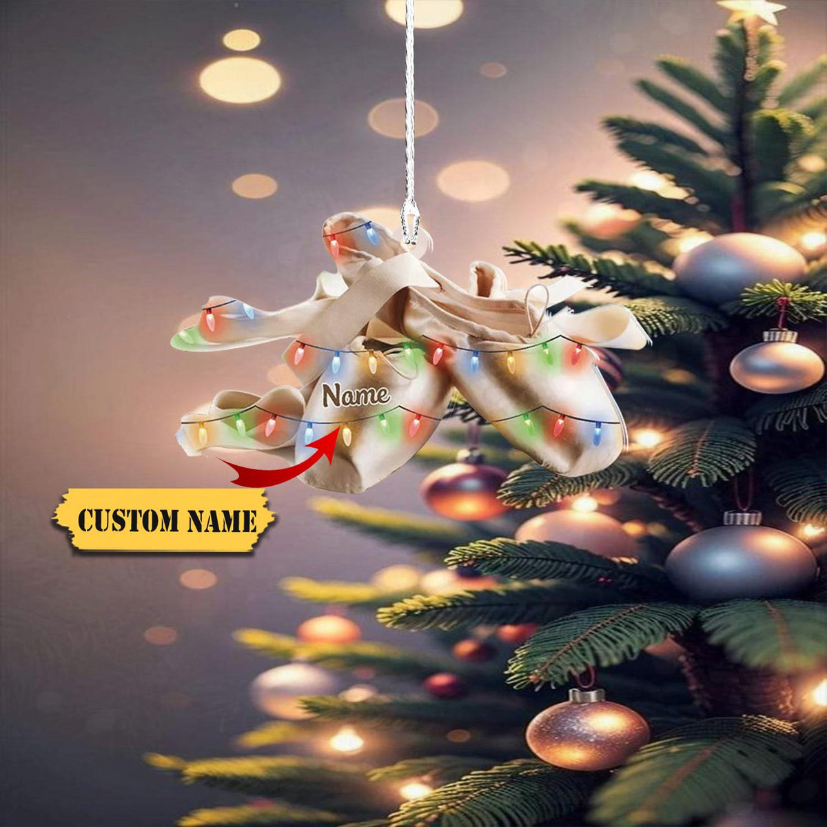 Ballet Shoes Personalized Christmas Ornament, Ballet Ornament, Ballet Shoes Flat Ornament, Custom Name Ballet-Dancer Gift