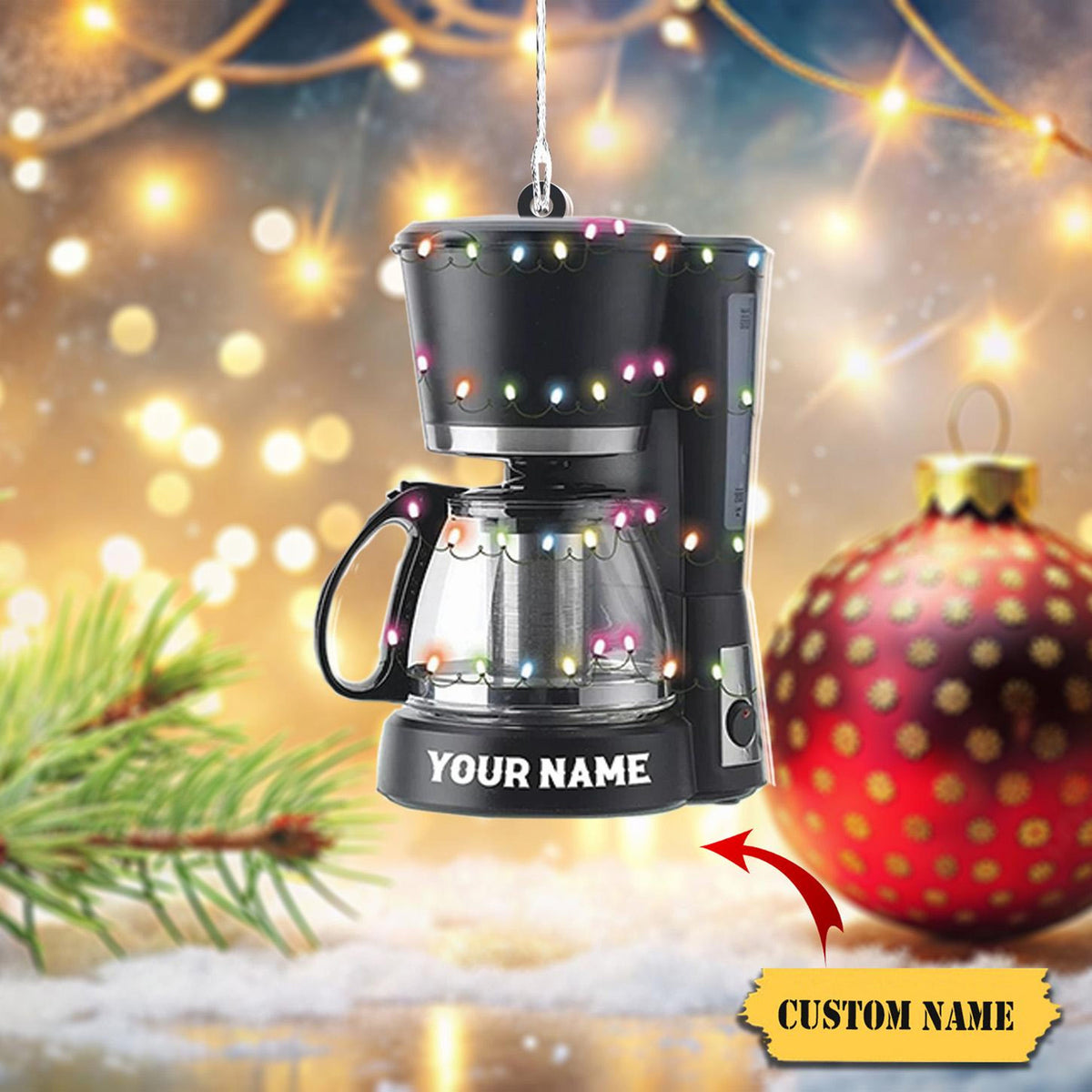 Coffeemaker Coffee Machine Ornament Flat 2D, Coffee Machine Christmas Ornament Drinking, Drinking Coffee Lover Gift, Coffee Maker.