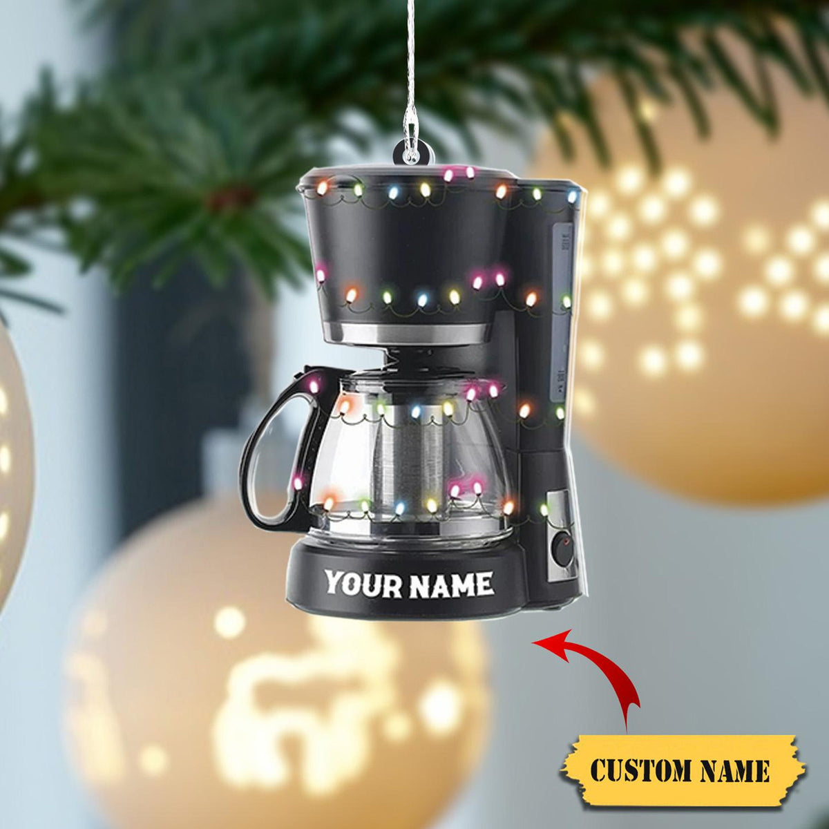 Coffeemaker Coffee Machine Ornament Flat 2D, Coffee Machine Christmas Ornament Drinking, Drinking Coffee Lover Gift, Coffee Maker.
