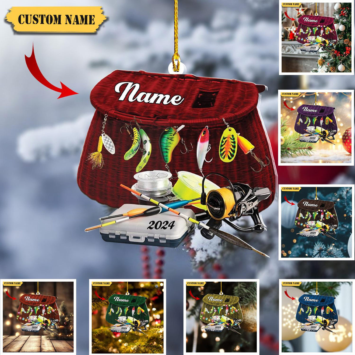 Personalized Fishing Ornament Custom Fishing Christmas Ornaments Fishing Vest Christmas Ornaments Gifts For Fishing Lovers Ornament