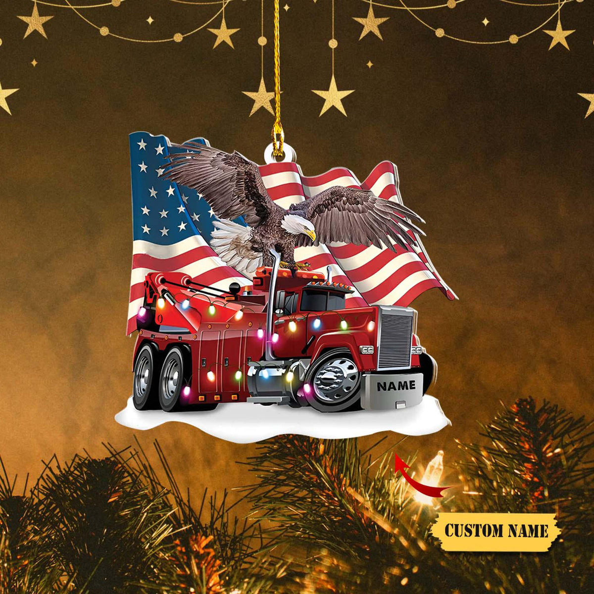 Trucker Christmas With Flag Personalized Christmas Ornament, Gift For Trucker, Flat Acrylic Ornament For Dad, Truck Ornament Christmas, 2D Ornament