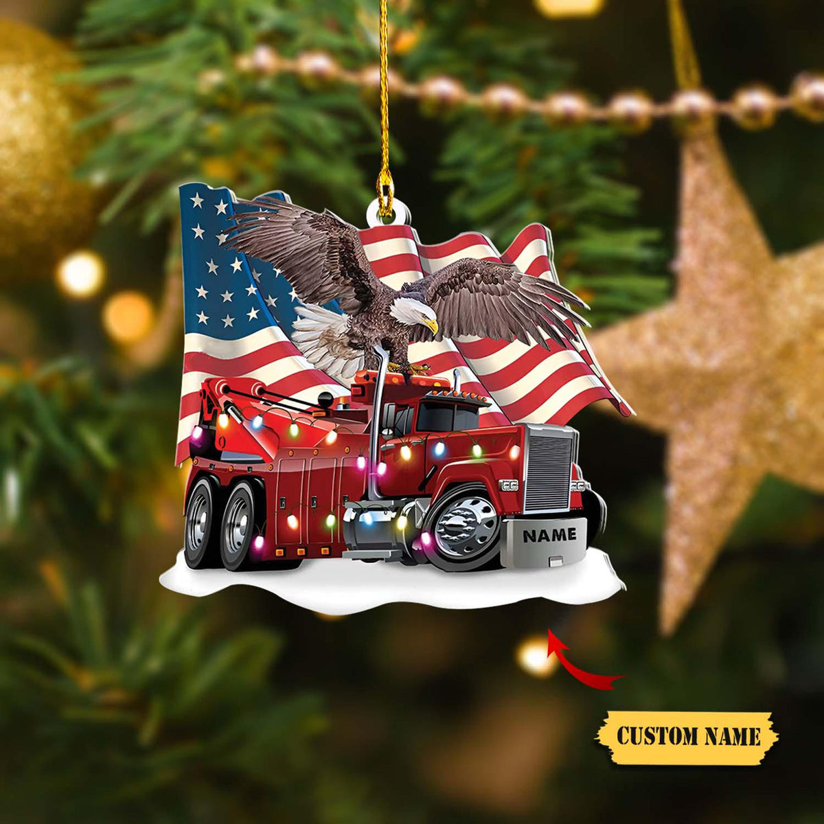 Trucker Christmas With Flag Personalized Christmas Ornament, Gift For Trucker, Flat Acrylic Ornament For Dad, Truck Ornament Christmas, 2D Ornament