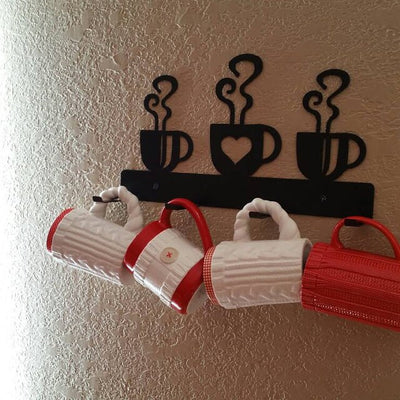 Coffee Cup Mug Rack Four Cup Holder Metal Wall Hanging Kitchen Organizer Kitchen Decor