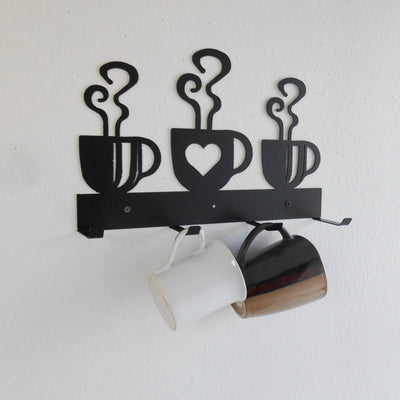 Coffee Cup Mug Rack Four Cup Holder Metal Wall Hanging Kitchen Organizer Kitchen Decor