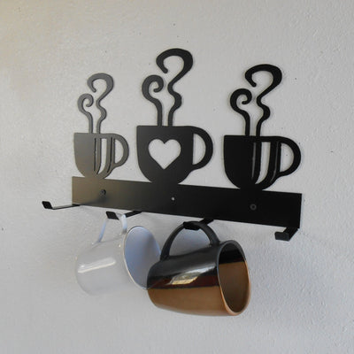 Coffee Cup Mug Rack Four Cup Holder Metal Wall Hanging Kitchen Organizer Kitchen Decor