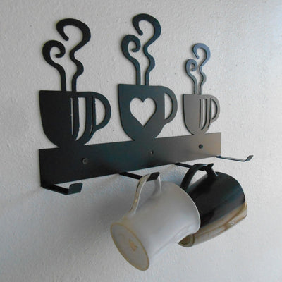 Coffee Cup Mug Rack Four Cup Holder Metal Wall Hanging Kitchen Organizer Kitchen Decor