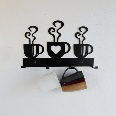 Coffee Cup Mug Rack Four Cup Holder Metal Wall Hanging Kitchen Organizer Kitchen Decor