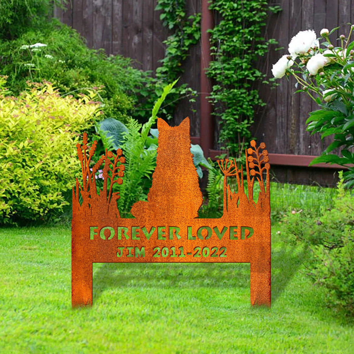 Fluffy Cat Memorial Stake Corten Sign , Fluffy Cat Garden Stake, Pet Grave Markers, Cat Sign With Stake, Pet Loss Gift, Sympathy Sign, Remembrance Stake