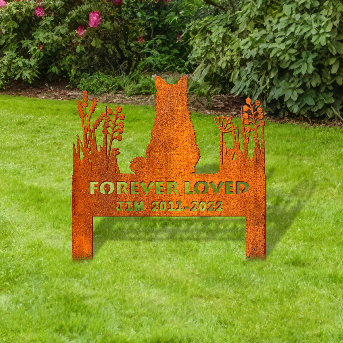 Fluffy Cat Memorial Stake Corten Sign , Fluffy Cat Garden Stake, Pet Grave Markers, Cat Sign With Stake, Pet Loss Gift, Sympathy Sign, Remembrance Stake