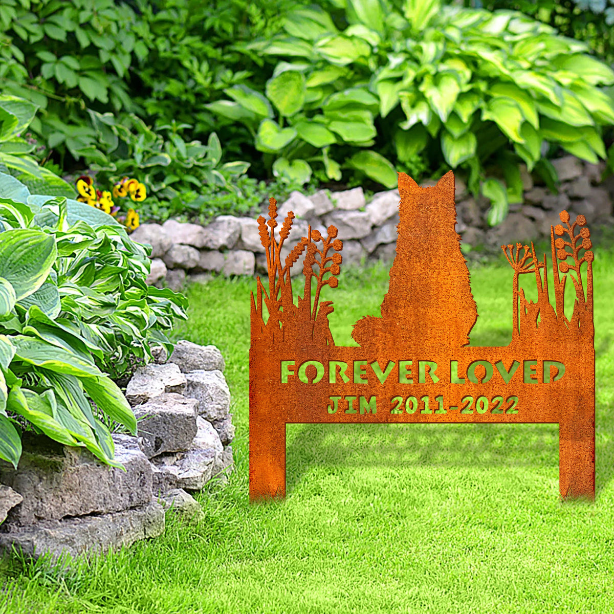 Fluffy Cat Memorial Stake Corten Sign , Fluffy Cat Garden Stake, Pet Grave Markers, Cat Sign With Stake, Pet Loss Gift, Sympathy Sign, Remembrance Stake