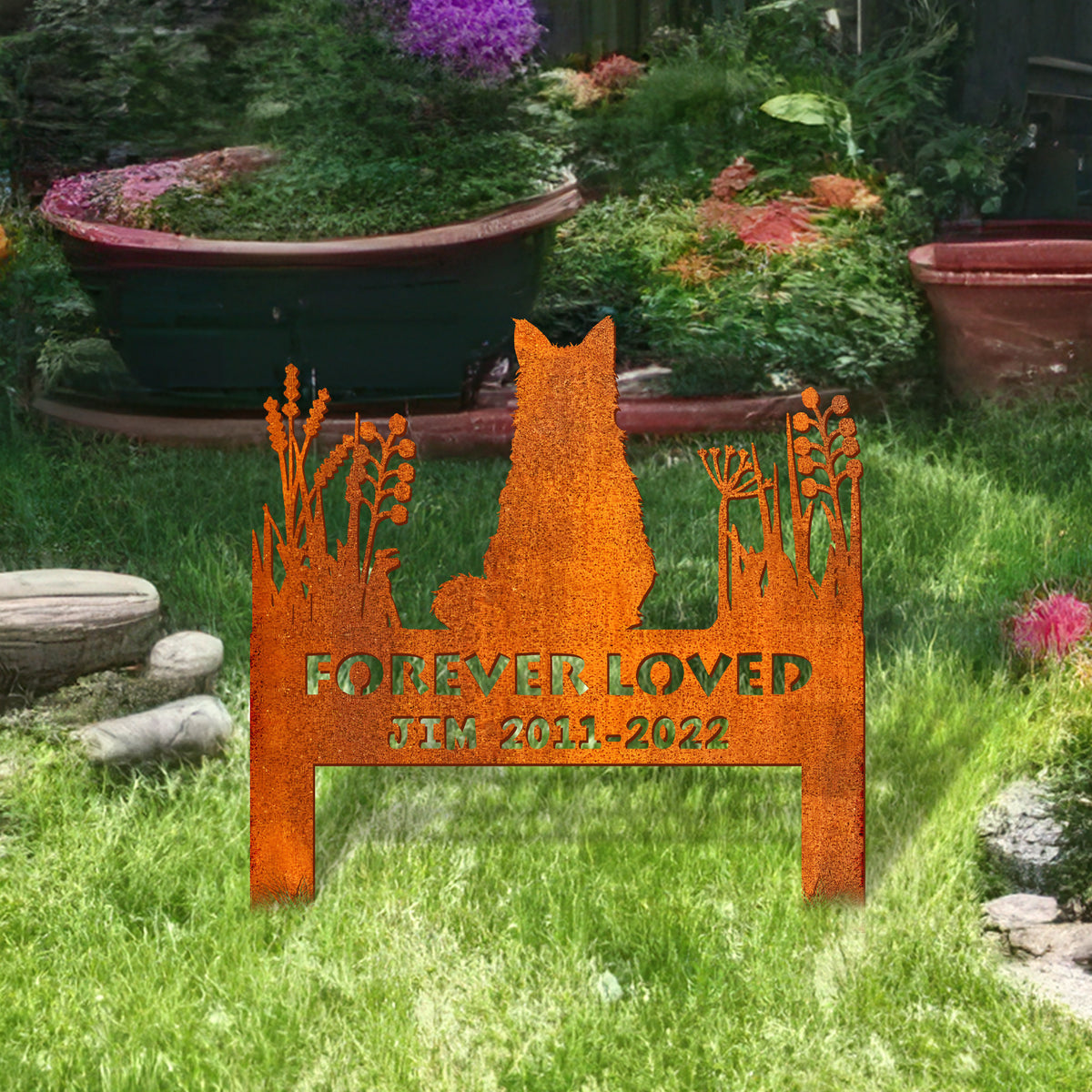 Fluffy Cat Memorial Stake Corten Sign , Fluffy Cat Garden Stake, Pet Grave Markers, Cat Sign With Stake, Pet Loss Gift, Sympathy Sign, Remembrance Stake