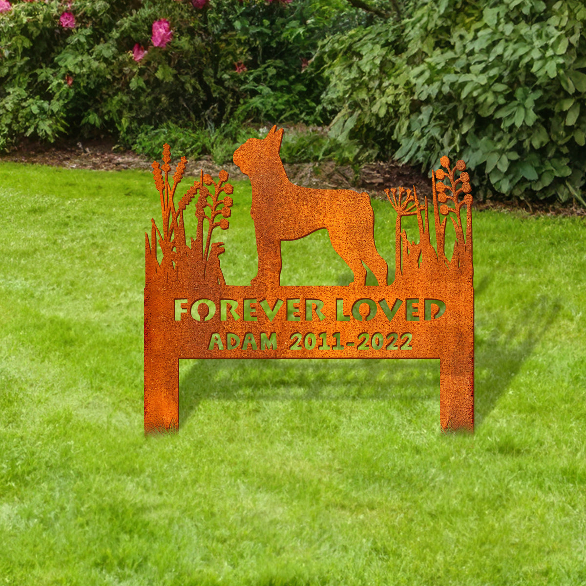 Boston Terrier Memorial Stake Corten Sign Personalized, Pet Grave Markers Sign, Sign With Stake, Pet Loss Gift, Sympathy Sign, Remembrance Stake