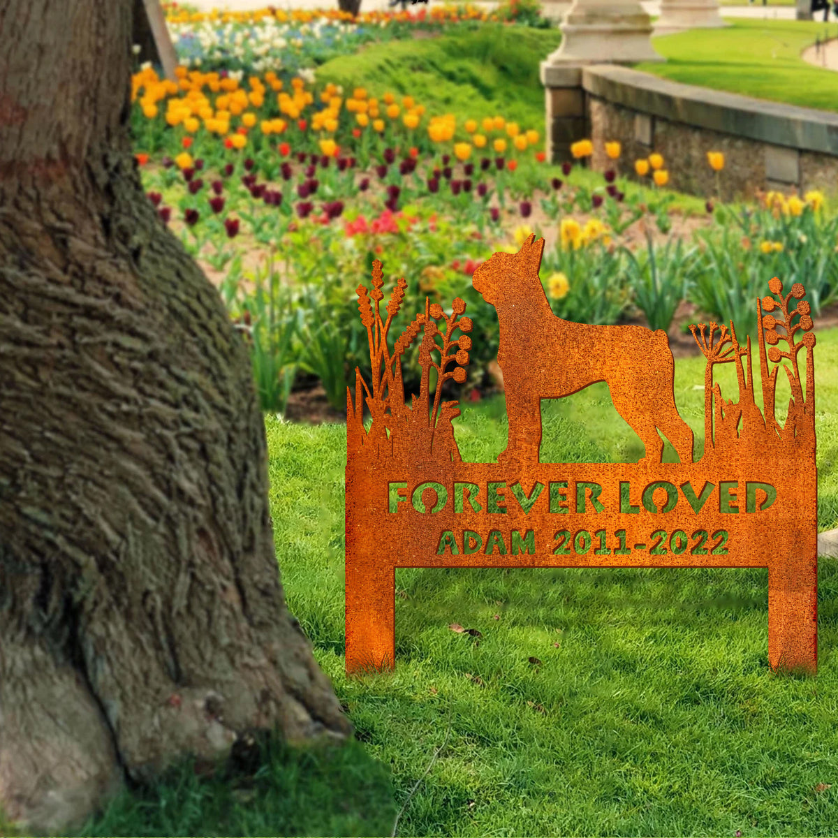 Boston Terrier Memorial Stake Corten Sign Personalized, Pet Grave Markers Sign, Sign With Stake, Pet Loss Gift, Sympathy Sign, Remembrance Stake
