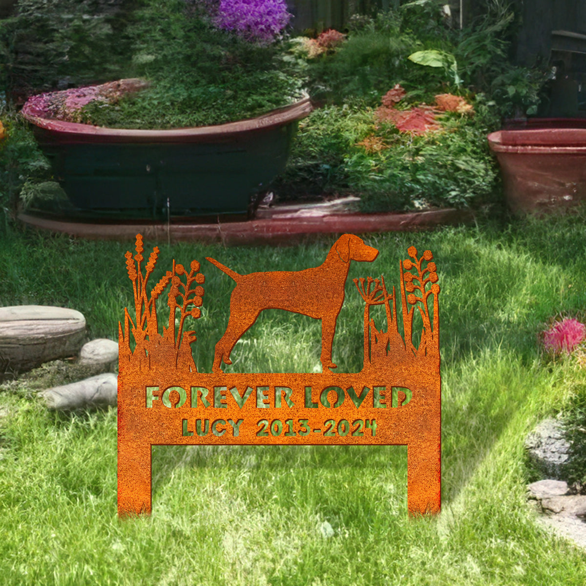 Vizsla Corten Memorial Stake Sign Personalized, Pet Grave Markers Sign, Vizsla Sign With Stake, Pet Loss Gift, Sympathy Sign, Remembrance Stake