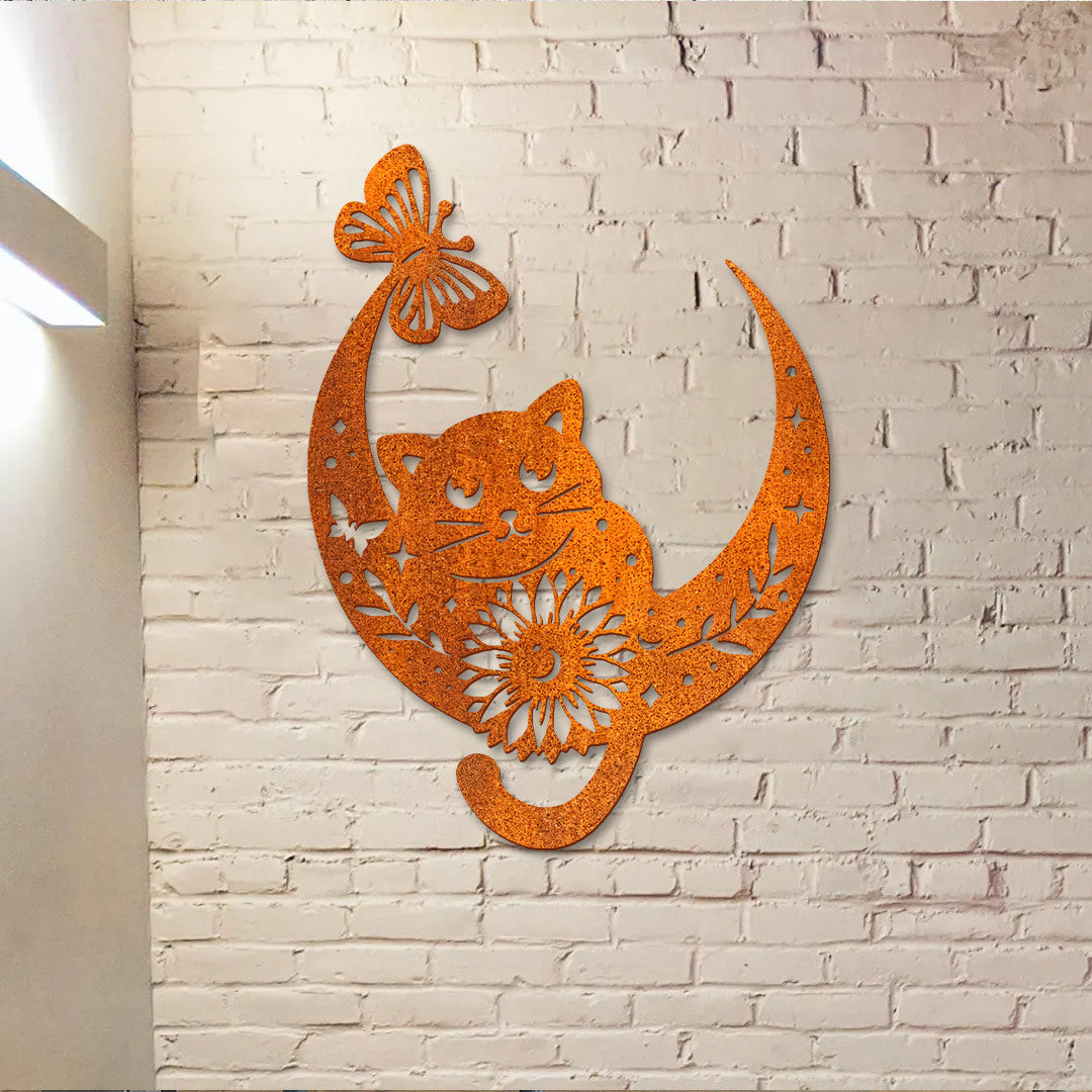 Cat On The Moon Metal Sign, Cat Lover Gift, Cat Wall Art, Cat Wall Decor, Floral Sign, Room Decoration, Metal Garden Decor, Pet Sign, Cat Memorial