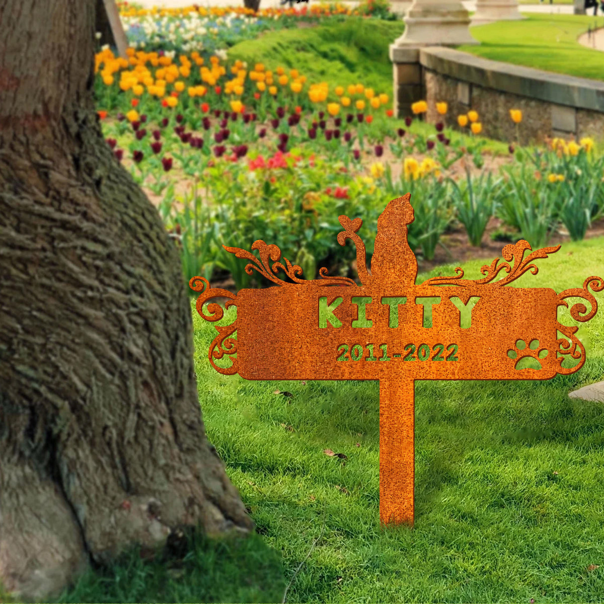 Cat Memorial Stake Sign Personalized, Cat Gift, Pet Grave Markers Sign, Pet Loss Gift, Sympathy Sign, Remembrance Stake, Kitty Name Sign