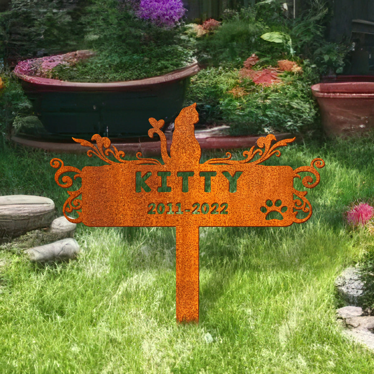 Cat Memorial Stake Sign Personalized, Cat Gift, Pet Grave Markers Sign, Pet Loss Gift, Sympathy Sign, Remembrance Stake, Kitty Name Sign