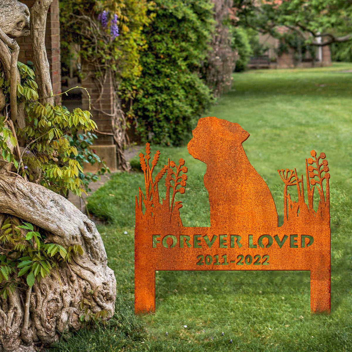 Pug Memorial Stake Corten Sign Personalized, Pet Grave Markers Sign, Pug Gift, Pug Sign With Stake, Pet Loss Gift, Sympathy Sign, Remembrance Stake