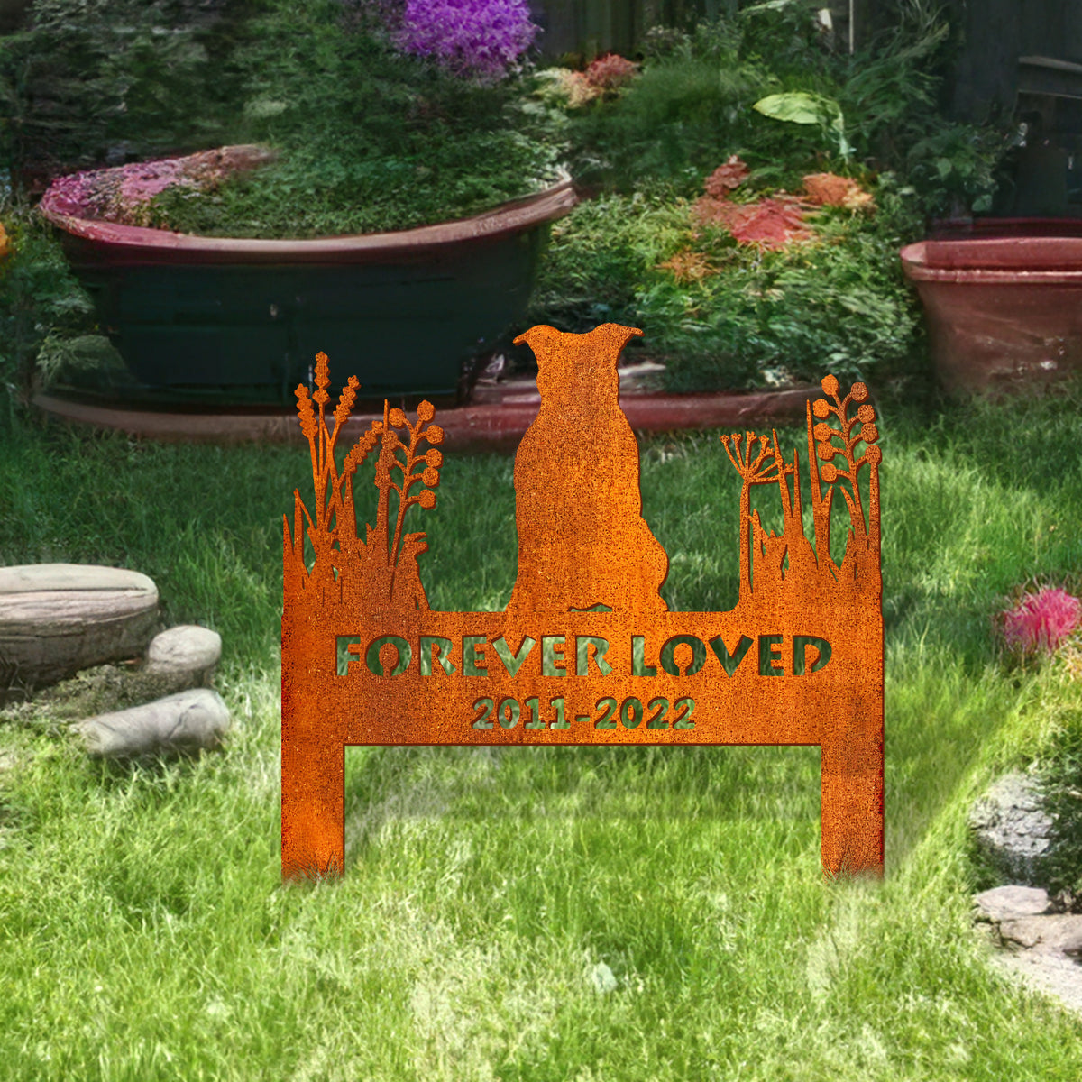 American Pit Bull Dog Memorial Stake Corten Sign Personalized, Pet Grave Markers Sign, Sign With Stake, Pet Loss Gift, Sympathy Sign, Remembrance Stake