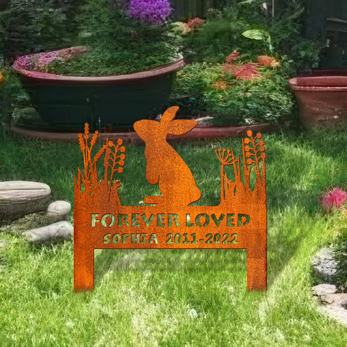 Rabbit Memorial Stake Corten Sign Personalized, Pet Grave Markers Sign, Bunny Sign With Stake, Pet Loss Gift, Sympathy Sign, Remembrance Stake