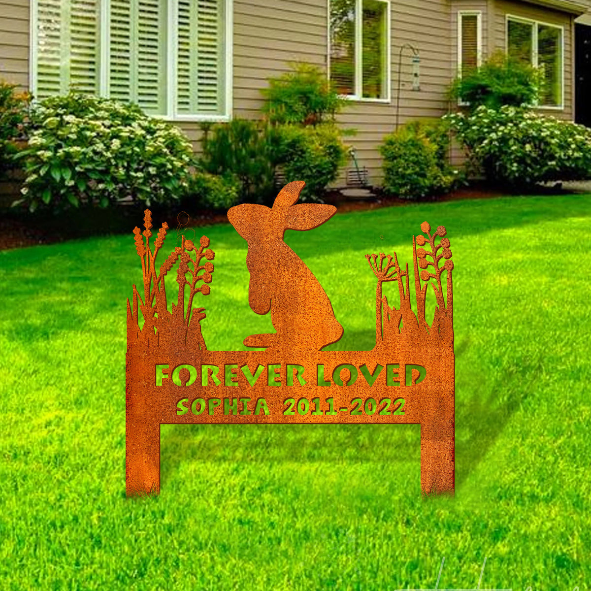 Rabbit Memorial Stake Corten Sign Personalized, Pet Grave Markers Sign, Bunny Sign With Stake, Pet Loss Gift, Sympathy Sign, Remembrance Stake