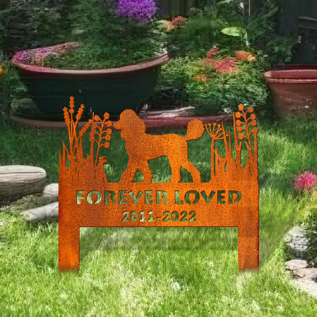Poodle Memorial Stake Corten Sign Personalized, Pet Grave Markers Sign, Poodle Gift, Sign With Stake, Pet Loss Gift, Sympathy Sign, Remembrance Stake