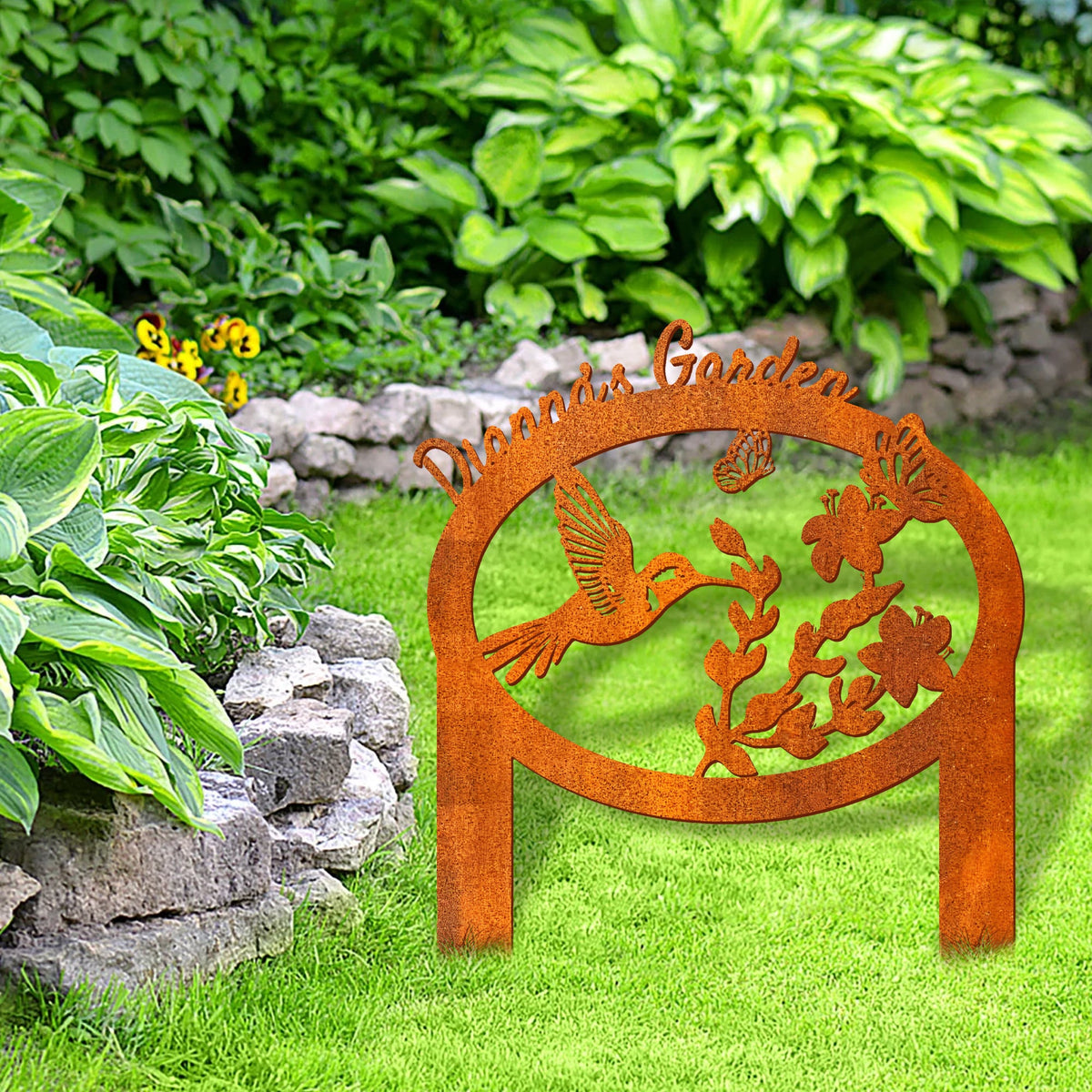Hummingbird Butterfly Garden Metal Sign Personalized, Custom Garden Stake Corten Sign , Mother's Day Gift, Garden Decor, Garden Name Sign