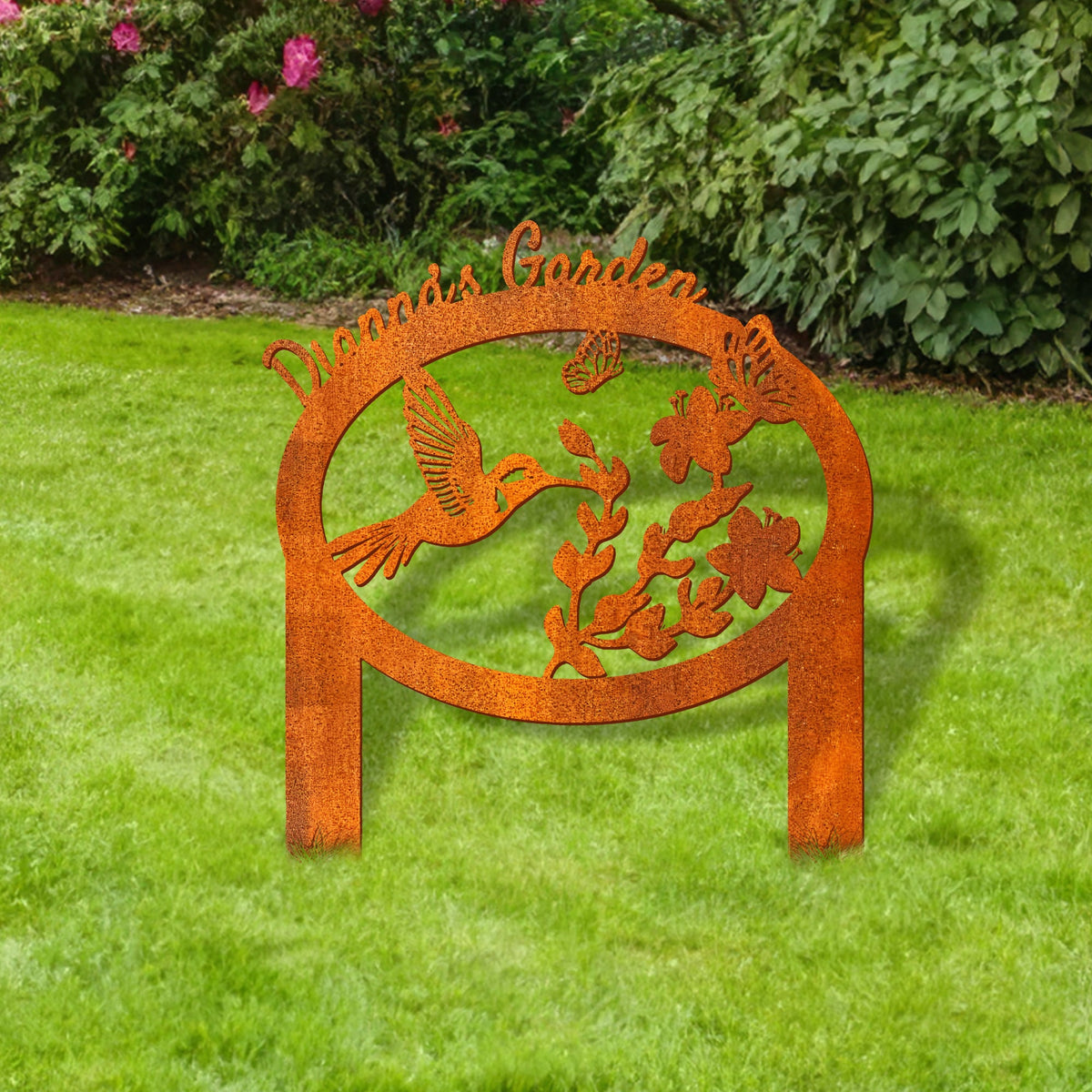 Hummingbird Butterfly Garden Metal Sign Personalized, Custom Garden Stake Corten Sign , Mother's Day Gift, Garden Decor, Garden Name Sign