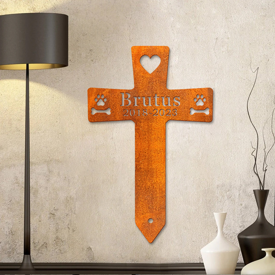 Custom Cross Pet Memorial Stake Corten Sign , Pet Grave Markers Sign, Pet Loss Gift, Cat Sympathy Sign, Remembrance Stake, Garden Decor
