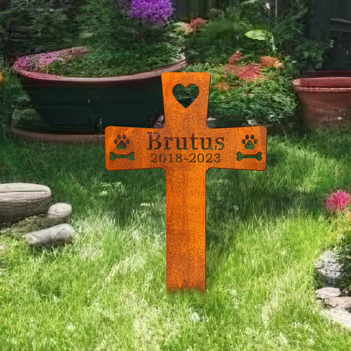 Custom Cross Pet Memorial Stake Corten Sign , Pet Grave Markers Sign, Pet Loss Gift, Cat Sympathy Sign, Remembrance Stake, Garden Decor