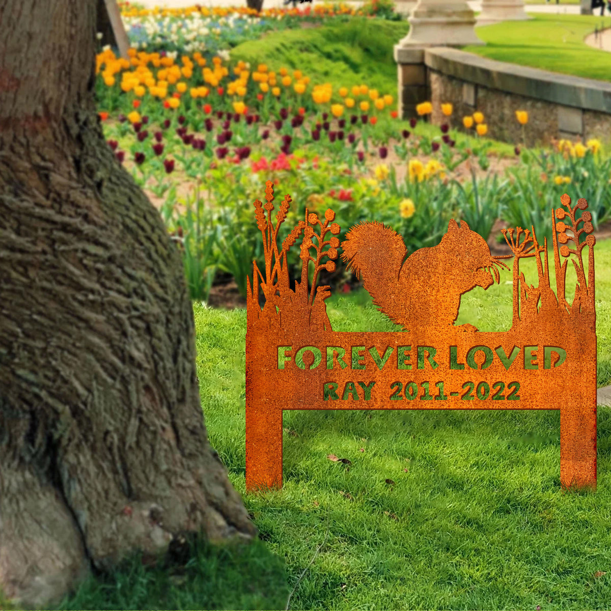 Squirrel Memorial Stake Corten Sign Personalized, Pet Grave Markers Sign, Squirrel Gift, Sign With Stake, Pet Loss Gift, Remembrance Stake