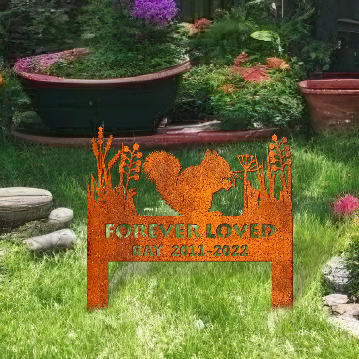 Squirrel Memorial Stake Corten Sign Personalized, Pet Grave Markers Sign, Squirrel Gift, Sign With Stake, Pet Loss Gift, Remembrance Stake