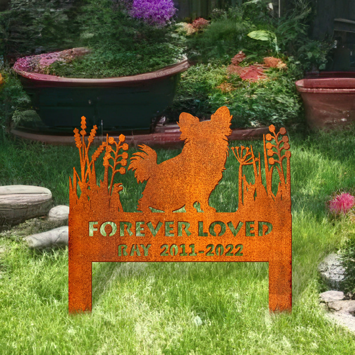 Pappilion Memorial Stake Corten Sign Personalized, Pet Grave Markers Sign, Pappilion Sign With Stake, Pet Loss Gift, Sympathy Sign, Remembrance Stake