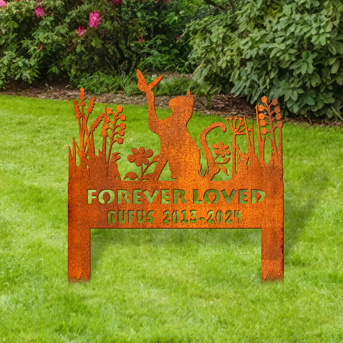 Cat Garden Memorial Stake Corten Sign Personalized, Pet Grave Markers Sign, Pet Loss Gift, Cat Butterfly Decoration, Sympathy Sign, Remembrance Stake