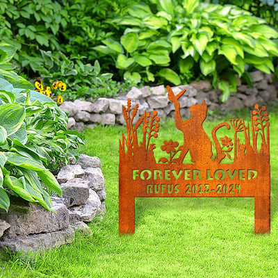Cat Garden Memorial Stake Corten Sign Personalized, Pet Grave Markers Sign, Pet Loss Gift, Cat Butterfly Decoration, Sympathy Sign, Remembrance Stake