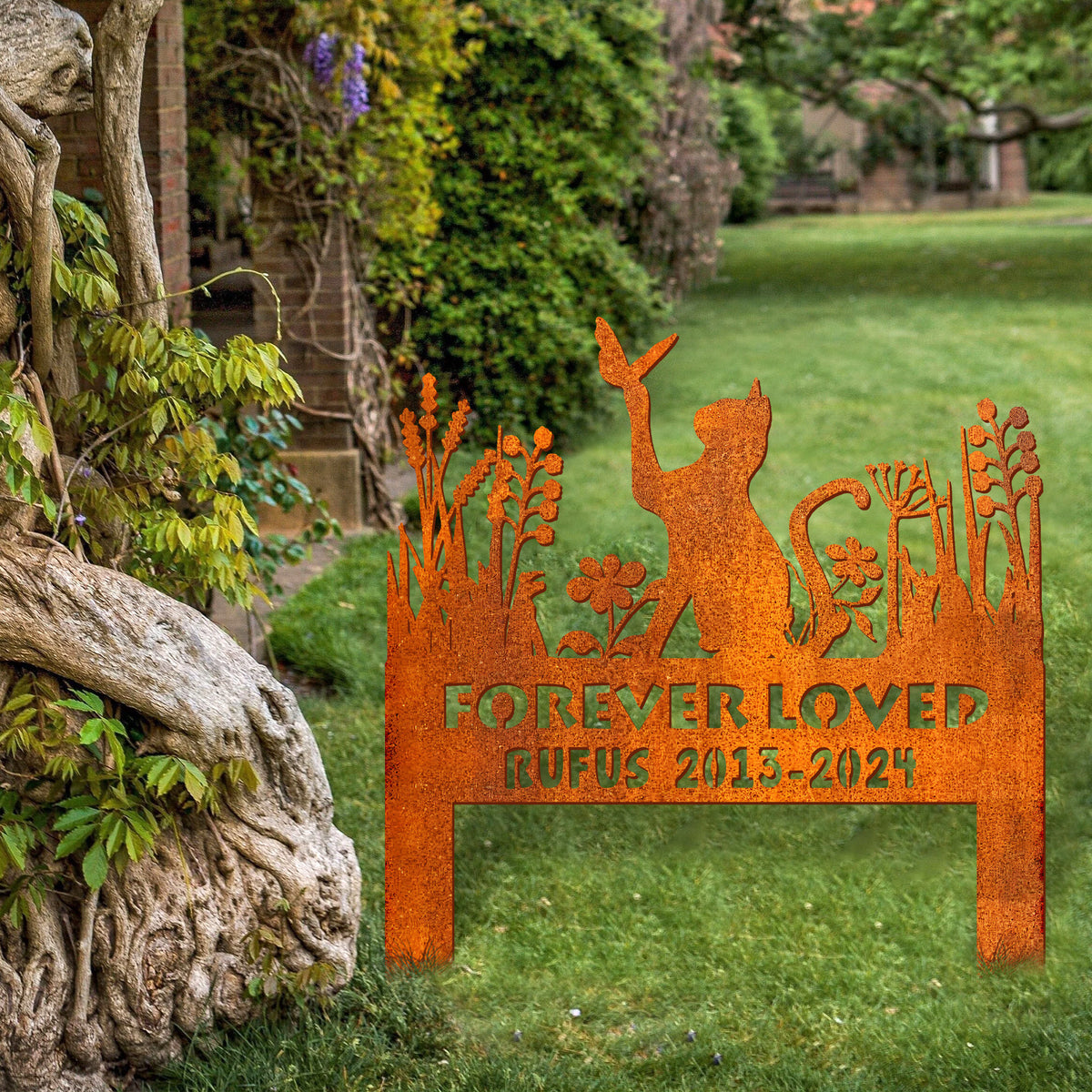 Cat Garden Memorial Stake Corten Sign Personalized, Pet Grave Markers Sign, Pet Loss Gift, Cat Butterfly Decoration, Sympathy Sign, Remembrance Stake