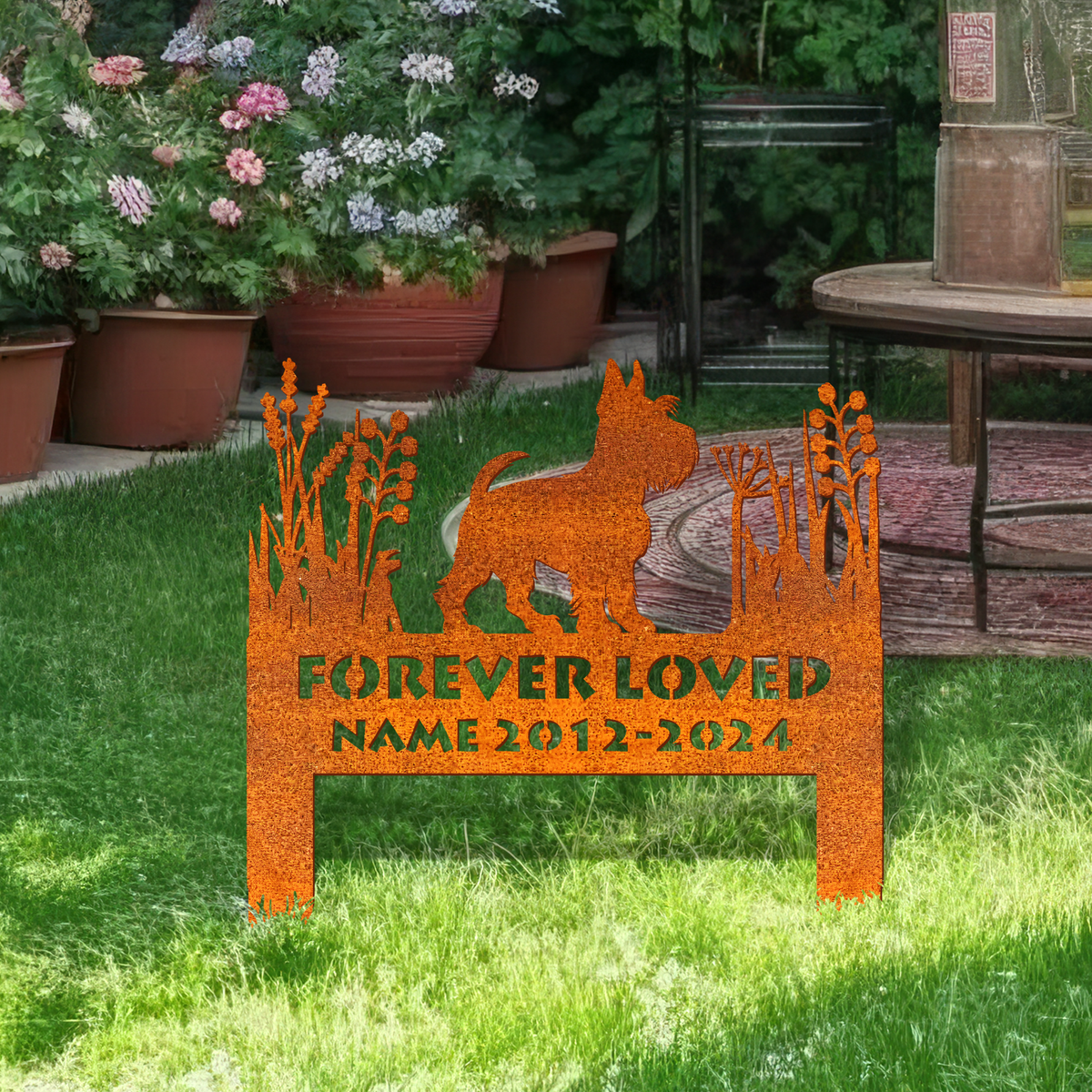 Scottish Terrier Memorial Stake Corten Sign Personalized, Pet Grave Markers Sign, Sign With Stake, Pet Loss Gift, Sympathy Sign, Remembrance Stake