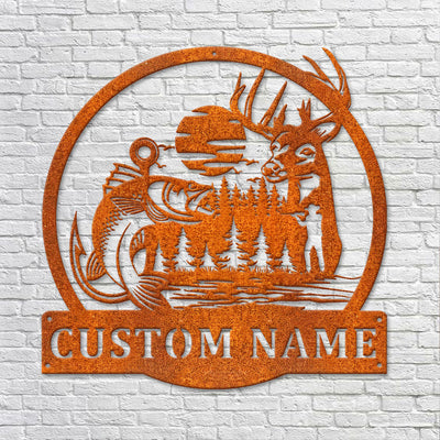 Custom Deer And Fishing Metal Wall Art Led Light Hunting Sign Personalized Hunter Name Sign Home Decor Cabin Decor Birthday Gift Fisher Gift